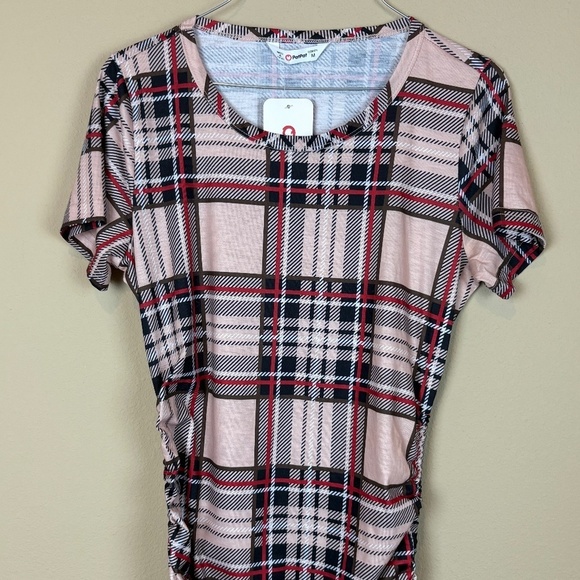NWT Patpat Black/Red/White/Tan Plaid Drawstring Ruched Bodycon Dress; Size M - Picture 2 of 11
